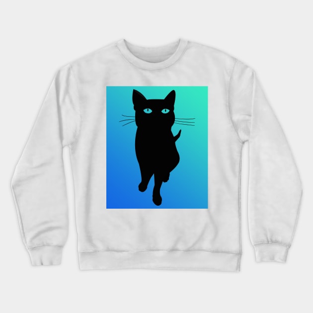 Black Cat Aqua Crewneck Sweatshirt by Sleazoid